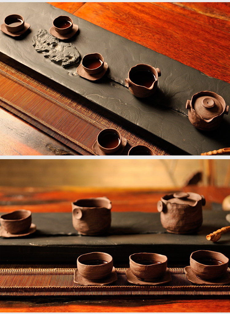 乃得 木鱼石茶具 手工打磨功夫茶具 精美套组茶壶茶海六茶杯8件套