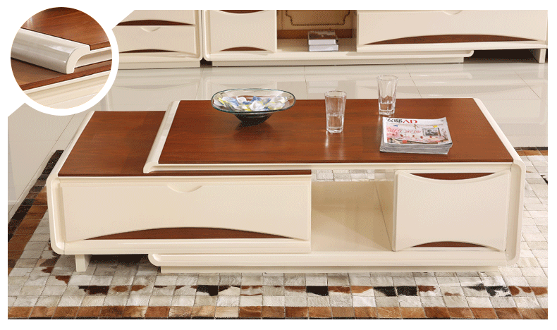 狄普茶几客厅茶几家具创意可伸缩茶几白色烤漆茶几方形茶桌