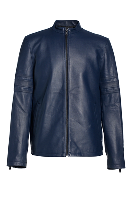 trendiano潮男装春装潮流条纹五角星压花羊皮皮衣外套3hc1311150