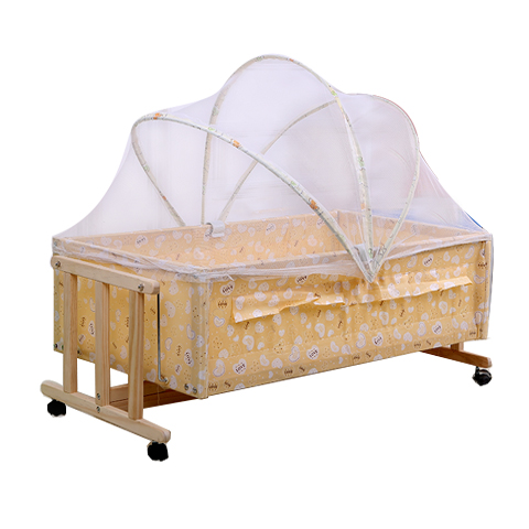 折叠实木小摇床婴儿床宝宝床滚轮摇篮床
