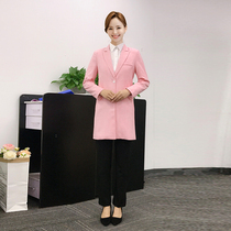 New Korean version of doctors clothing Pink Autumn Winter Drug Store Beauty Salon Skin Management Textured Embroidered work clothes