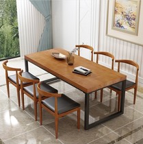 Custom Nordic Iron Art Casual Dining Room Dining Table And Chairs Combination Brief Solid Wood Table Cafe Reception Negotiation Table