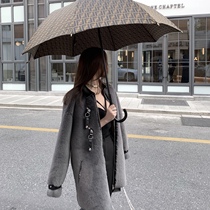 CHICYOU UNIQUE GREY BLUE LEATHER COLLAR LOCOMOTIVE THICK SOLID MEDIUM LONG STYLE WARM AND SOFT COMFORT NEW ENVIRONMENTALLY FRIENDLY LEATHER GRASS