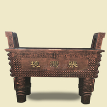 Outdoor cast iron antique long Dading Temple temple ancestral hall pure copper flat mouth long four-legged incense burner decoration supply