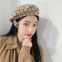 South Korea (designer) Sandro Tarpin woolen retro grid painter hat casual fashion octagonal hat