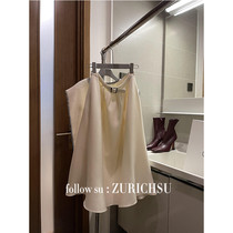 Roman Holiday Elegant Silk Wool Swan Dress Square Buckle Silk Lined High Waist Wool Skirt