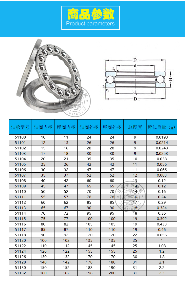 平面推力球轴承高速51100 51101 51102 51103 51104 51105 51106