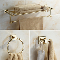 Laier bathroom all-copper bath towel rack Towel rack punch-free golden bathroom bathroom hardware hook piece shelf