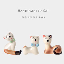 Hand painted underglaze color ceramic chopstick holder Soft cute healing chopstick pillow Modern cat Meow Cat chopstick holder cute adorable object