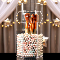 Makeup brush storage bucket Acrylic dust-proof put cosmetics storage box Beauty brush with cover with pearl pen holder