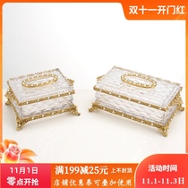 European-style crystal glass inlaid copper tissue box decoration living room dining table coffee table high-end drawing box furnishings