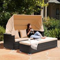 Outdoor sofa courtyard living room rattan outdoor indoor furniture rattan sun room lazy wicker chair woven rattan sofa