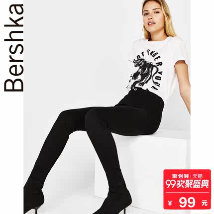 士 新款欧美基础款黑色铅笔高腰牛仔紧身裤 0