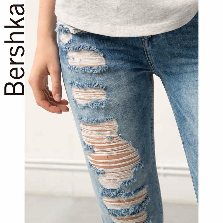 Bershka Bershka 破洞紧身牛仔裤 05011220