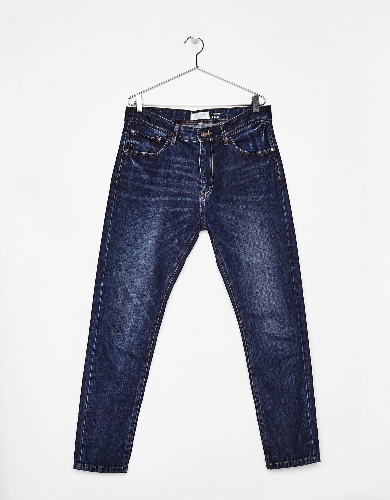 bershka 男士 2018春季欧美蓝色直筒宽松休闲牛仔裤 05353503400