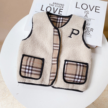 Boys  waistcoat Autumn and winter wear childrens waistcoat Baby lambskin waistcoat Western style warm horse clip thickened jacket