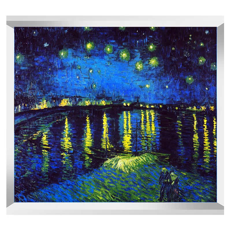 钻石画满钻梵高漫天星斗下的罗纳河钻石十字绣砖石画钻石绣风景