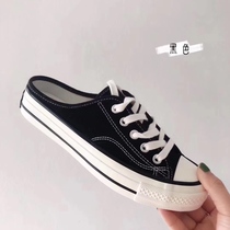 Spring New Joker Half-Drag Canvas Shoes Couple Womens Shoes Flat Small White Shoes 2020 Mens Leisure Student Single