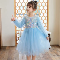 Princess Esha Princess Dress Girl Spring Dress 2022 New Ocean Gas Children One-piece Dress Long Sleeve Girl Spring Autumn Web Yarn Dresses