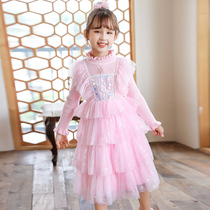 Princess Dress Girl Knit Dress Dress Spring Autumn New Ocean Gas Cake Skirt Girl Sweater Dress Child Skirt Spring Dress