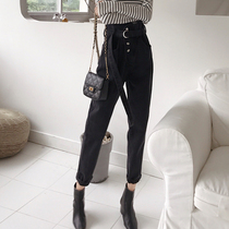 Spring and Autumn 2020 Korean version of high waist size fat mm jeans female students loose thin Harlan wide legs dad pants