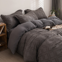 Three-dimensional cut flower bed with four pieces of water washed cotton single bed three sets minimalist pure color double 1 8 m bed hat 4 pieces