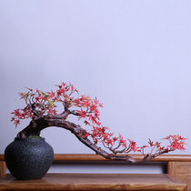 New Chinese simulation Zen Red Maple fake potted home indoor living room Club tea room decoration large bonsai ornaments