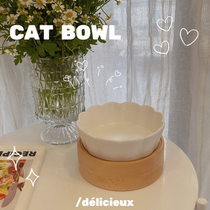 Ceramic cat bowls solid wood heightening bowl frame anti-overturning protection cervical spine stainless steel food basin drinking water bowls short feet big face cats