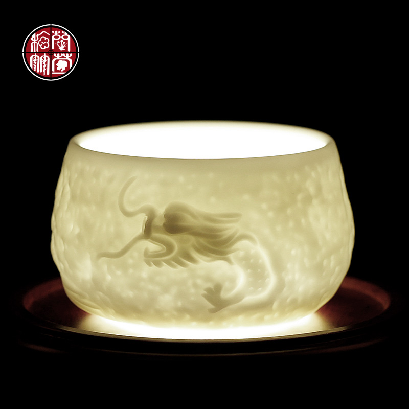 De - gen Chen checking out hidden dragon cup of dehua white porcelain masters cup single cup large suet jade small single ceramic cups