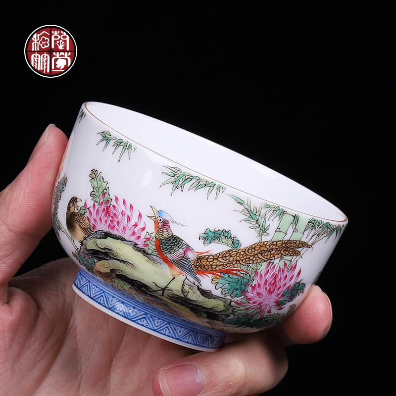 Jingdezhen ceramic kung fu tea cup pure manual colored enamel hand - made master cup getting thin foetus meditation cup single cup size