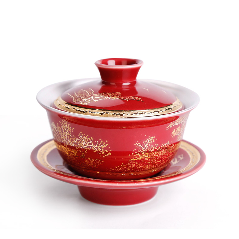 Jingdezhen Chinese style restoring ancient ways ruby red tureen home three cups to a single red wedding Chinese style wedding to bowl