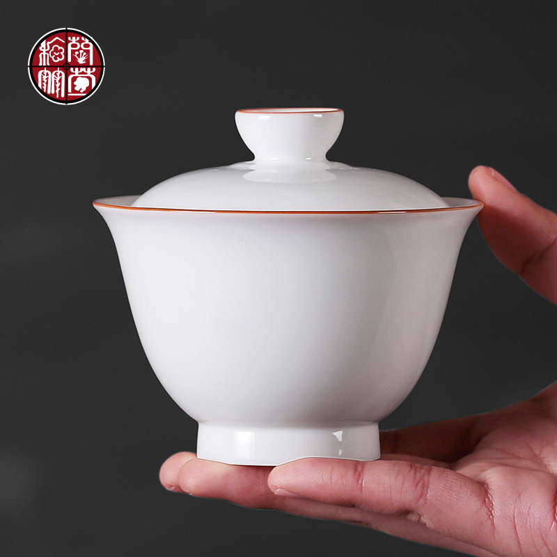 Sweet white jade three to make tea tureen dehua thin body white tea bowls cover a single large kunfu tea cups