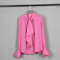 Loose thin solid color large towel V-neck long-sleeved chiffon shirt 2021 spring new large size temperament commuter shirt