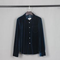 Vintage velvet shirt womens large size lapel loose gold velvet top spring and autumn small shirt womens foreign style long-sleeved wild