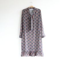 2022 spring and summer new printed stand-up collar lacing butterfly knot with long sleeve snow spinning and dress temperament commute