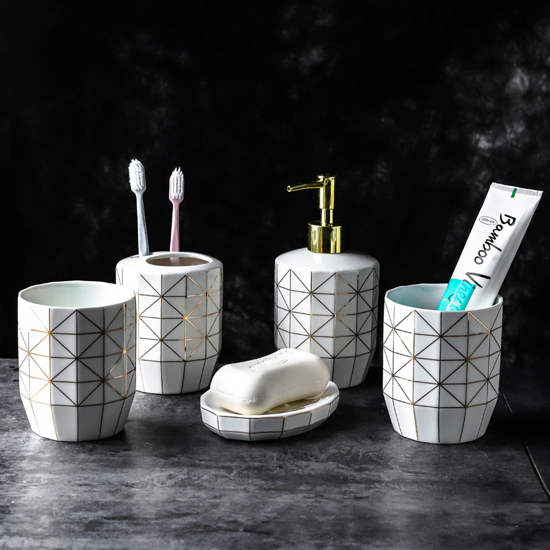 Creative ceramic toothpaste toothbrush shelf household bathroom'm electric toothbrush rack lovers mouthwash to receive free