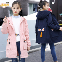 Female childrens women Korean autumn clothing 2021 New 10 Spring and Autumn 11 long 12 girls 13-year-old windbreaker coat tide