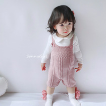 SonnyGirl spring new knitted bib pants newborn pants suspenders Baby wool pants to wear outside