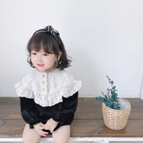 SonnyGirl autumn and winter new ins baby explosion cotton thread stitching velvet romper long-sleeved court sweater climbing suit