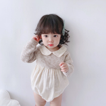 SonnyGirl autumn and winter soft cotton yarn knitted stitching long-sleeved romper isn burst one-piece sweater climbing suit