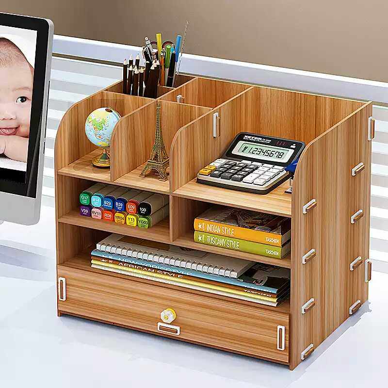 办公用品大号抽屉式木质办公室桌面收纳盒杂物储物盒整理盒文件架
