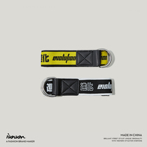 Tide in super fire belt men and women canvas pants with hip hop embroidery string student trend double ring buckle tide