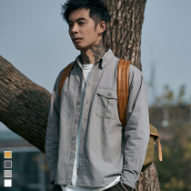 Furnace Spring and Autumn New pocket decoration shirt mens solid color lapel shirt students urban street Jersey handsome shirt