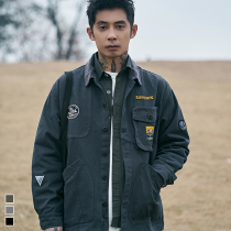 Furnace spring and autumn trend badge lapel jacket mens vintage wash casual overcoat dark Ruffian handsome top