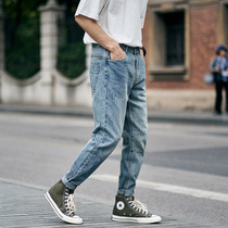 Hearthstone spring and autumn jeans mens straight Korean version of the trend Hong Kong style nine-point pants thin slim loose small feet pants