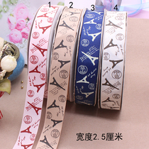 2 5cm printed iron tower ribbon with lostings with diy butterfly knot hair emblared hair clip headwear material packing silk ribbon