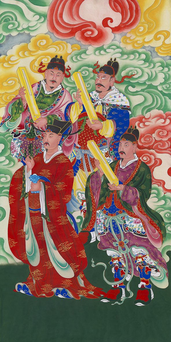 日野芳春　鎮宅守護四季花　掛軸　絹本 日野芳春 鎮宅守護四季花 掛軸 絹本