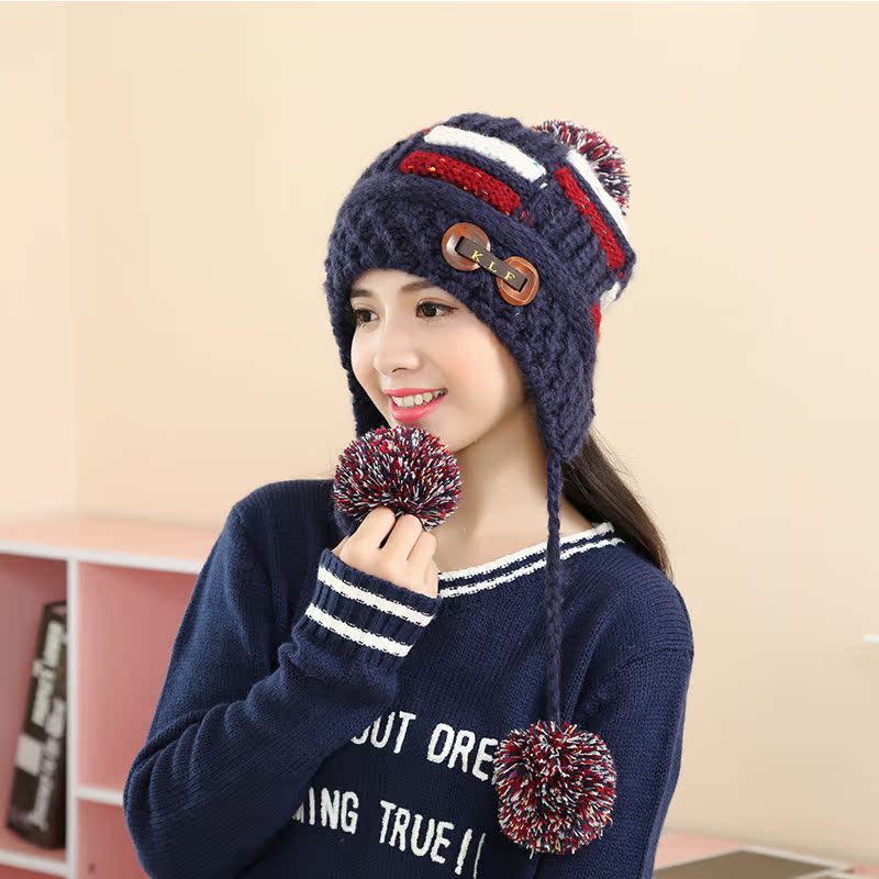韩版保暖帽子女冬天潮韩国针织毛线帽加厚休闲百搭时尚可爱套头帽产品展示图1