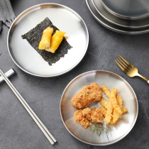 U304 stainless steel plate household double insulation disc flat bottom dinner plate fruit plate plate vegetable plate flat barbecue plate