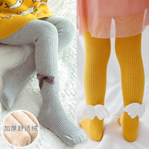 Spring and autumn female baby pantyhose new knitted cotton winter plus velvet leggings daughter children children thickened warm pants